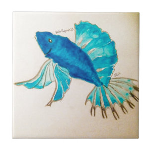 Blauer Fisch Aquarell Fliese