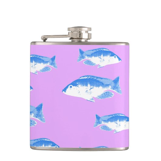 Blauer Fisch auf Flieder Flachmann (Vorderseite)