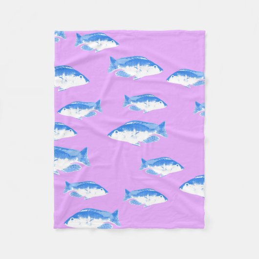 Blauer Fisch auf Flieder Fleecedecke (Vorderseite)