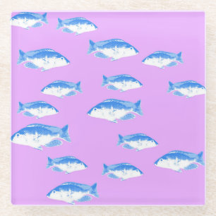 Blauer Fisch auf Flieder Glasuntersetzer