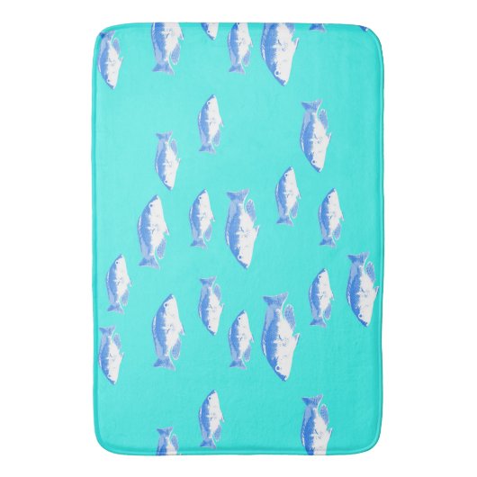 Blauer Fisch auf Türkis Badematte (Vorderseite Vertikal)