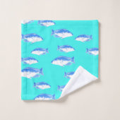 Blauer Fisch auf Türkis Badhandtuch Set (Waschlappen)