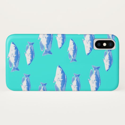 Blauer Fisch auf Türkis Case-Mate iPhone Hülle (Rückseite (Horizontal))