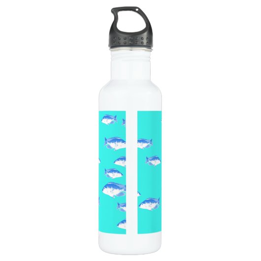 Blauer Fisch auf Türkis Edelstahlflasche (Rückseite)
