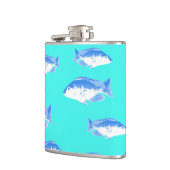 Blauer Fisch auf Türkis Flachmann (Links)