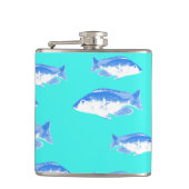 Blauer Fisch auf Türkis Flachmann (Vorderseite)