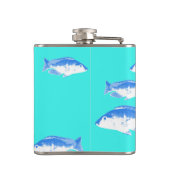Blauer Fisch auf Türkis Flachmann (Rückseite)