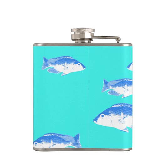 Blauer Fisch auf Türkis Flachmann (Rückseite)