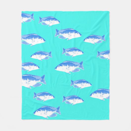 Blauer Fisch auf Türkis Fleecedecke (Vorderseite)