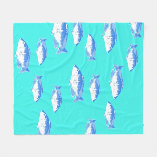 Blauer Fisch auf Türkis Fleecedecke (Vorderseite (Horizontal))