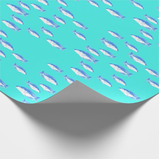 Blauer Fisch auf Türkis Geschenkpapier (Ecke)