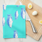 Blauer Fisch auf Türkis Geschirrtuch (Viertel Falte)