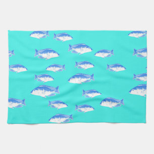 Blauer Fisch auf Türkis Geschirrtuch