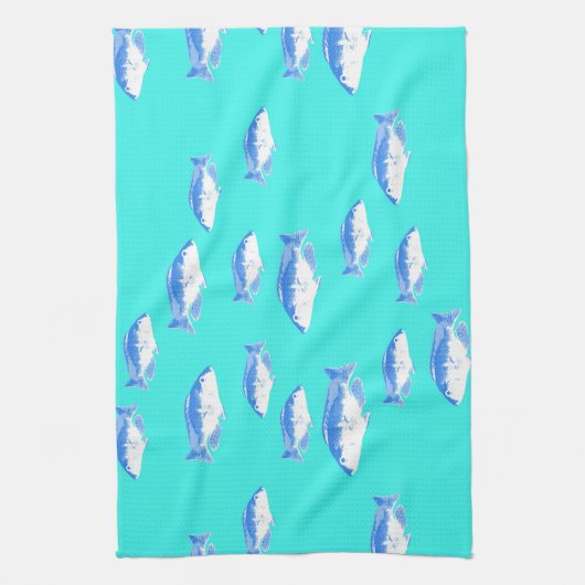 Blauer Fisch auf Türkis Geschirrtuch (Vertikal)