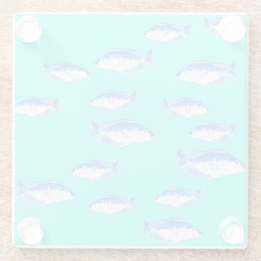 Blauer Fisch auf Türkis Glasuntersetzer (Rückseite)