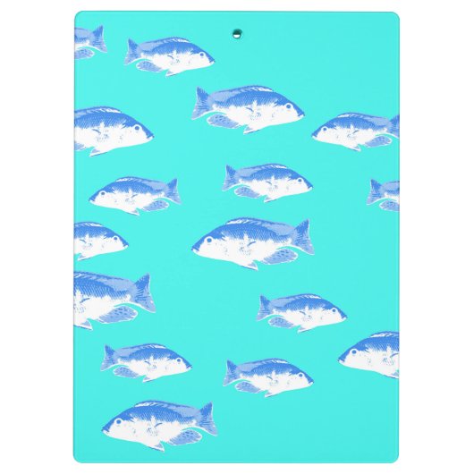 Blauer Fisch auf Türkis Klemmbrett (Rückseite)