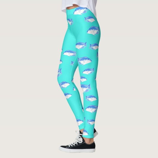 Blauer Fisch auf Türkis Leggings (Links)