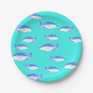 Blauer Fisch auf Türkis Pappteller