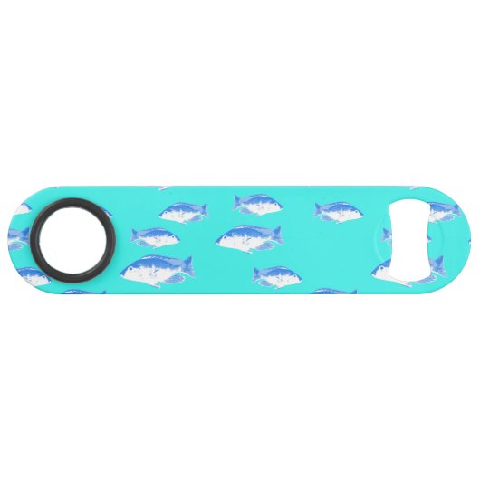 Blauer Fisch auf Türkis Speed Flaschenöffner (Rückseite Horizontal)