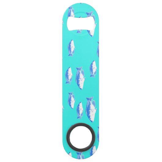 Blauer Fisch auf Türkis Speed Flaschenöffner (Rückseite)
