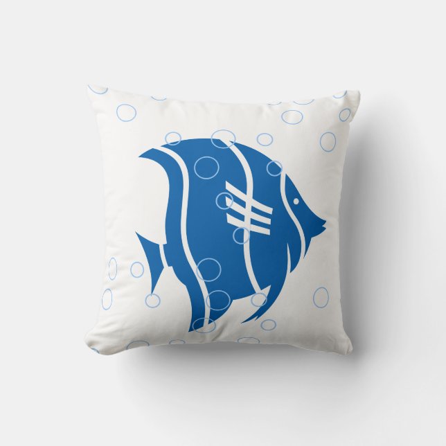 Blauer Fisch auf weißem PILLOW Kissen (Vorderseite)