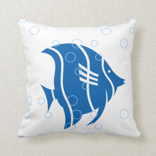 Blauer Fisch auf weißem PILLOW Kissen