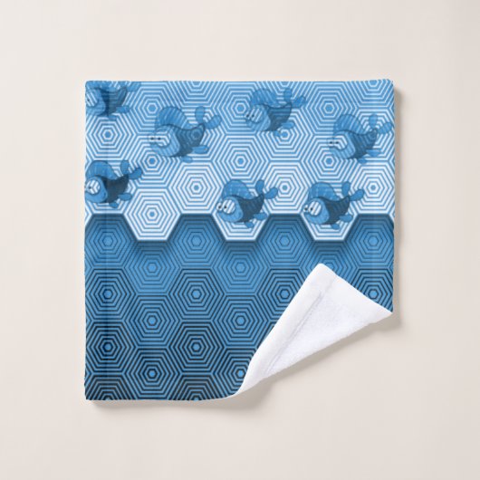 Blauer Fisch Badhandtuch Set (Waschlappen)