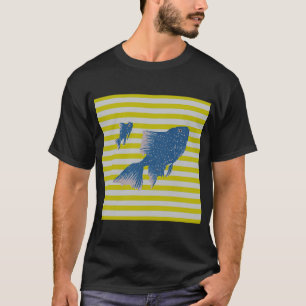 Blauer Fisch, gelbe und weiße Streifen T-Shirt