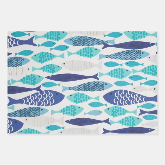 Blauer Fisch Geschenkpapier Set (Vorderseite)