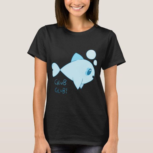 Blauer Fisch 'Glub Glub' Design T-Shirt (Vorderseite)