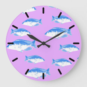 Blauer Fisch Große Wanduhr