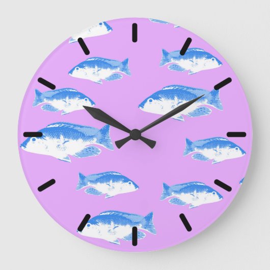 Blauer Fisch Große Wanduhr (Vorderseite)