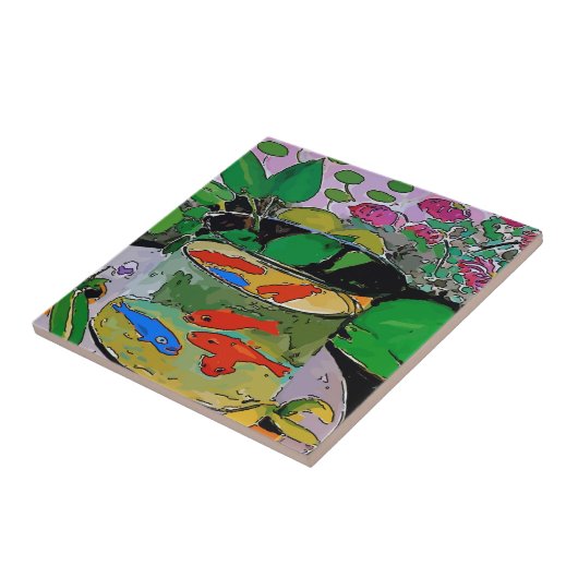 Blauer Fisch in Bowl Fliese (Seite)