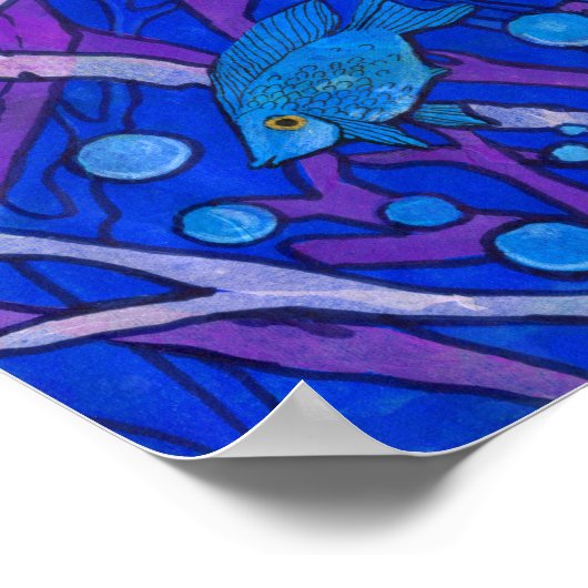 Blauer Fisch in Meeresalgen, Kunstautos Poster (Ecke)