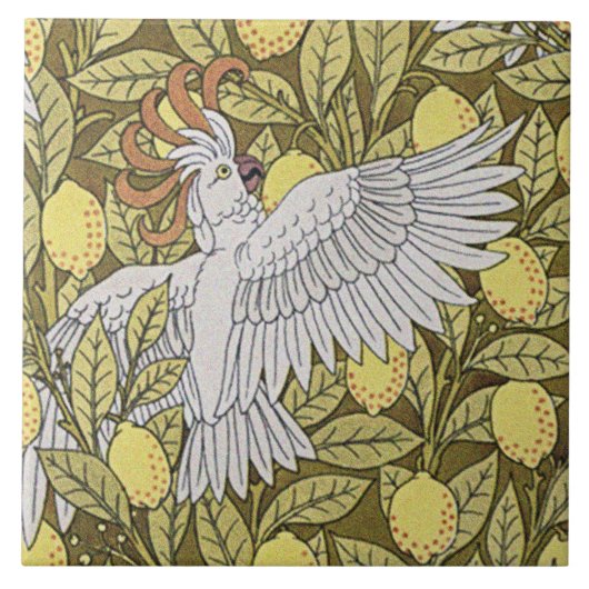 Blauer Fisch, Kakadus und Zitronen Fliese (Vorderseite)