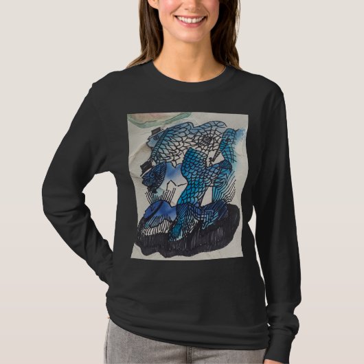 Blauer Fisch Langarm T-Shirt (Vorderseite)