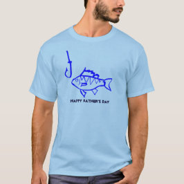 Blauer Fisch mit Angelhaken Happy Vatertag T-Shirt