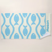 Blauer Fisch mit Wellenmuster Personalisierte Kind Strandtuch (Vorderseite)