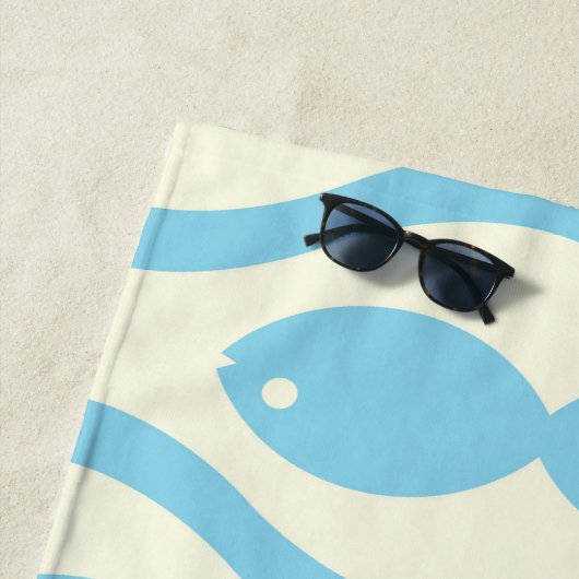 Blauer Fisch mit Wellenmuster Personalisierte Kind Strandtuch (Beispiel)