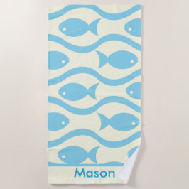 Blauer Fisch mit Wellenmuster Personalisierte Kind Strandtuch