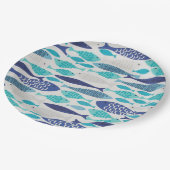 Blauer Fisch Pappteller (Schrägansicht)