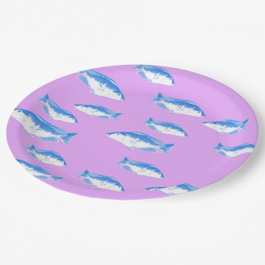 Blauer Fisch Pappteller (Schrägansicht)