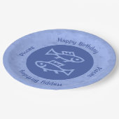 Blauer Fisch Pappteller (Schrägansicht)