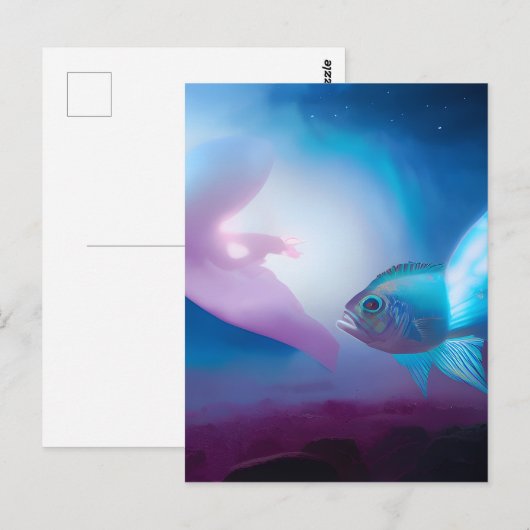 Blauer Fisch Postkarte (Vorne/Hinten)