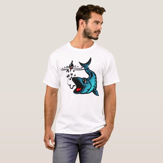 Blauer Fisch und Köder T-Shirt (Vorne ganz)
