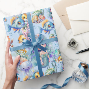 Blauer Fisch und Meerjungfrau Geschenkpapier