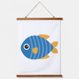 Blauer Fisch Wandteppich Mit Holzrahmen