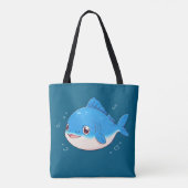 Blauer Fisch Zeichnung, Cartoon-Stil Tasche (Rückseite)