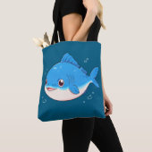 Blauer Fisch Zeichnung, Cartoon-Stil Tasche (Von Nahem)