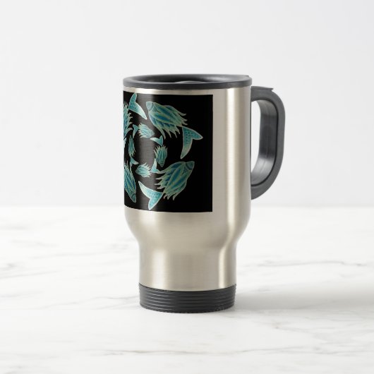 Blauer Fischkreislauf-Tasse Reisebecher (VorderseiteRechts)